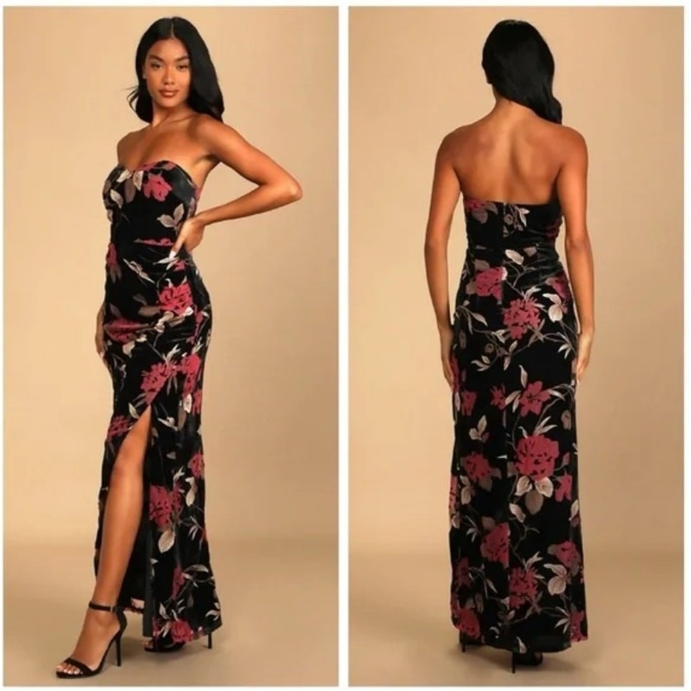 Lulus Maxi Dress Womens S Exquisite Black Floral Burnout‎ Velvet Romantic Whimsy